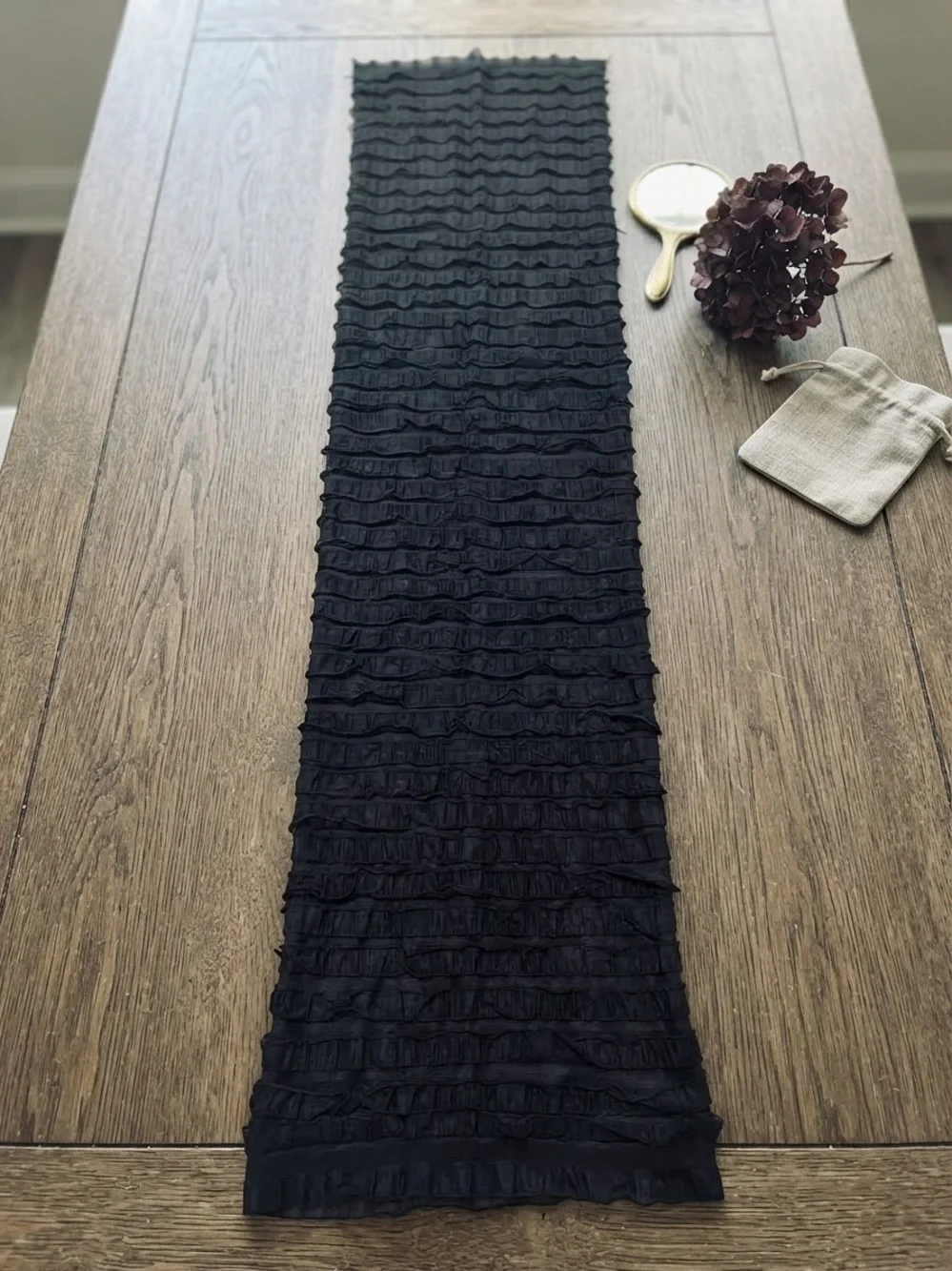 CHRISTOPHER & BANKS Textured Ruffle Scarf 11” x 72” Black EUC